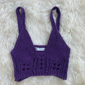 Zara Purple Crochet Cropped Tank, Size Small